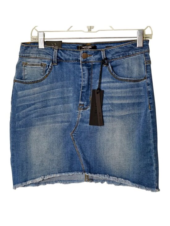 Black Label Dresses & Skirts - Black Label Cest Toi Womens L Mini Skirt Frayed Hem Denim Stonewash Blue Grunge